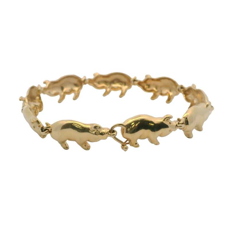 Lucky Pig Chain Link 3D Hog 14K 585 Yellow Gold Swine Animal Bracelet