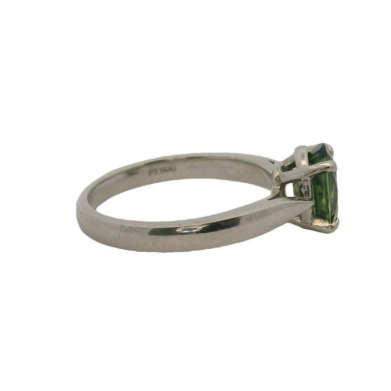 Solid 900 Platinum and 0.86ct Green Peridot Solitaire Ring Size 7