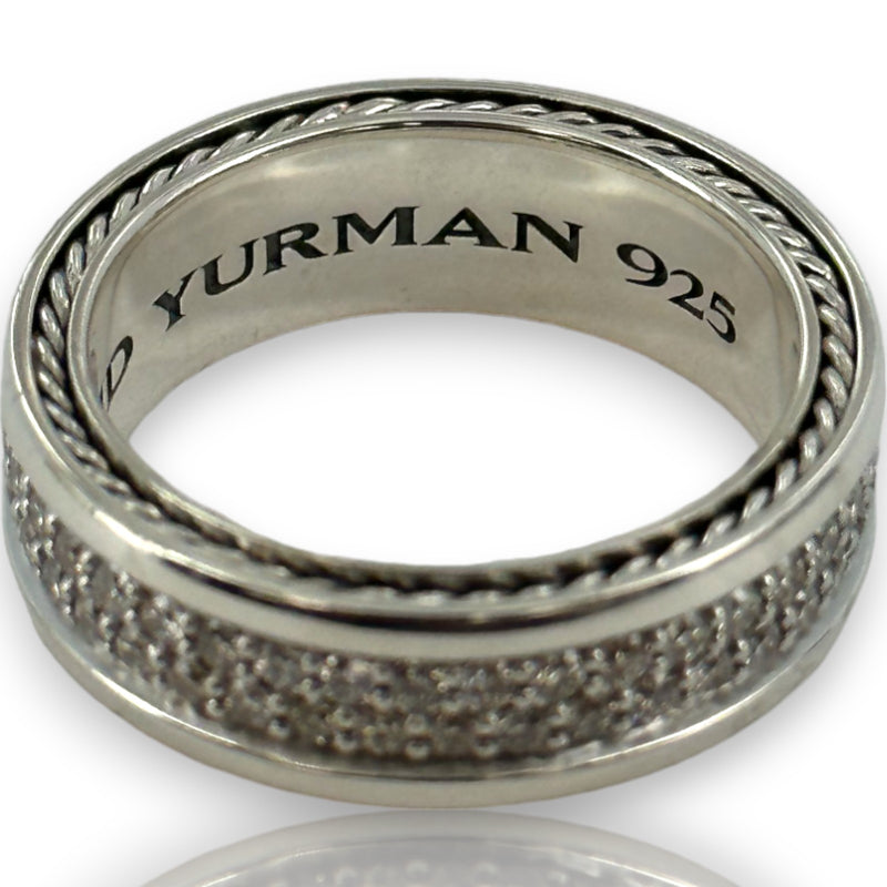 David Yurman 925 Sterling Silver Streamline® Two Row Diamond Eternity Band Ring Size 8.5