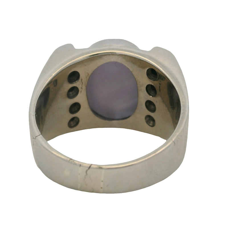 Vintage Mid-Century 14kt White Gold Lavender Star Sapphire and Diamond Wide Band Ring Size 10