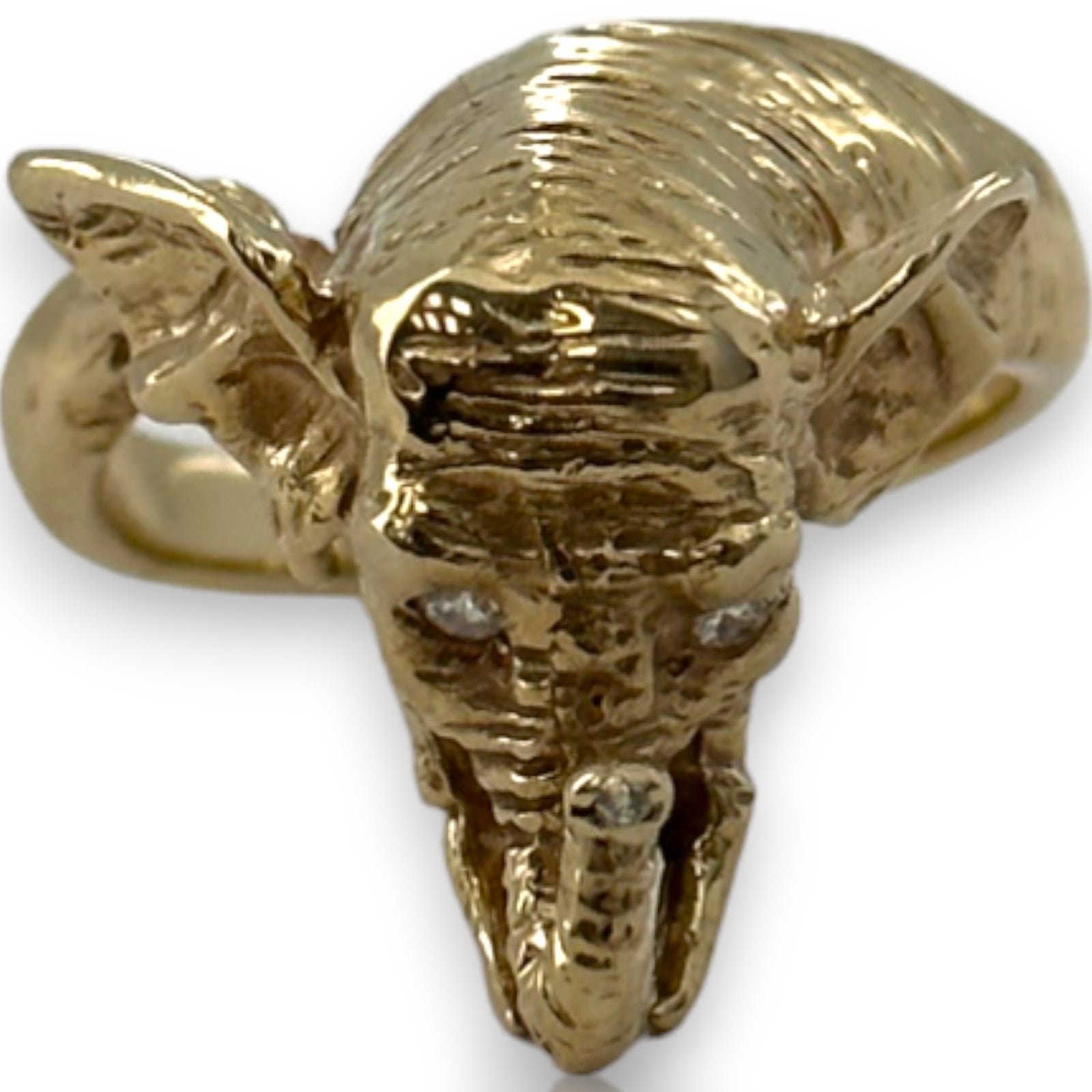 Elephant Head to Tail Ring with Diamond Eyes and Small Diamond Inside
