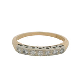 Antique 1930s 14kt Two-Tone Single-Cut 7 Diamond Line Wedding Band Ring Size 7