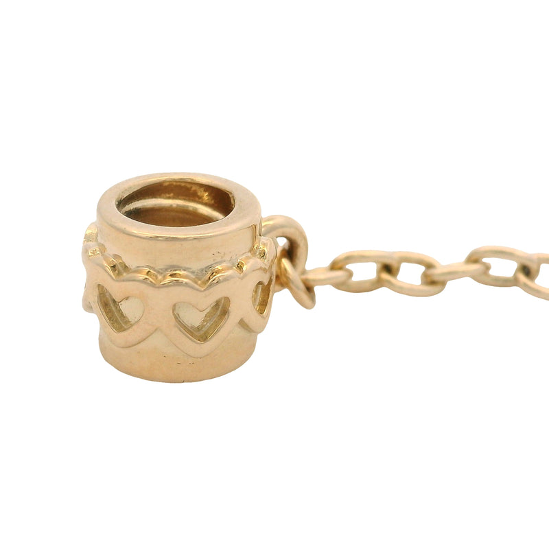 Pandora Moments Solid 14kt Yellow Gold Hearts Safety Chain Slider Bracelet Charm