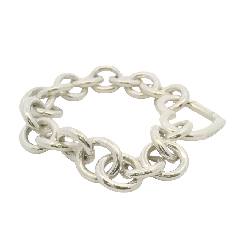 Retired Tiffany & Co Solid 925 Sterling Silver Heart Clasp Cable Link Bracelet 7"