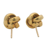 Vintage Solid 18kt Yellow Gold Italian Knot Stud Earrings Bezel Set Diamonds
