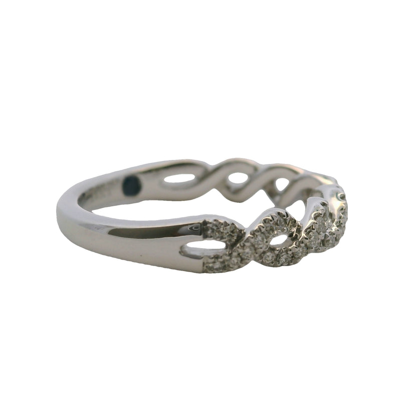 Anillo trenzado Vera Wang Love de oro blanco de 14 kt con diamantes de 1/4 ct, talla 6