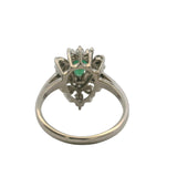 14kt White Gold and Pear Cut Emerald Ring with Cluster Diamond Halo Size 6.25