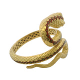 Vintage 1960-80s Solid 18kt Yellow Gold and Enamel 3D 64g Coiled Snake Hinged Bangle Bracelet