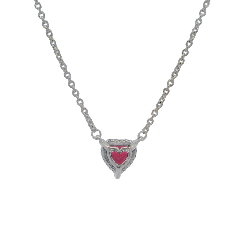 Pandora 925 Sterling Silver Sparkling CZ Red Heart Halo Pendant Collier 18" Necklace