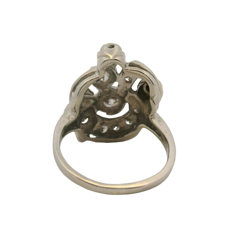 Vintage 1940-50s 14k White Gold and Diamond Retro Abstract 19mm Wide Cocktail Ring Size 7