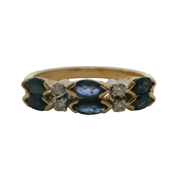 Vintage 14kt Yellow Gold Cluster Ring with Marquise Sapphires and Diamonds Size 5.5