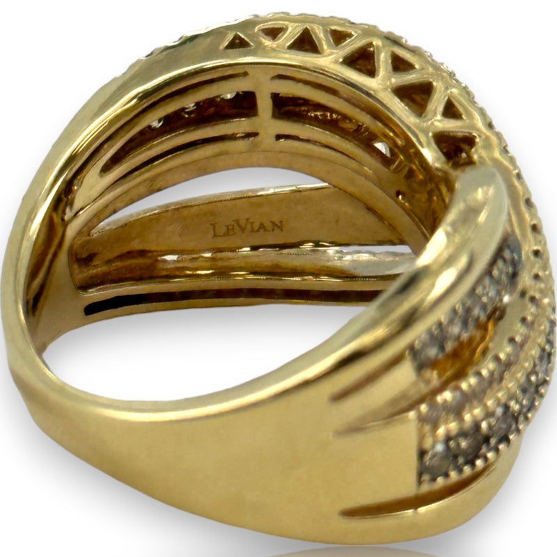 LeVian 14kt Yellow Gold Crossover 14mm Ring with Champagne "Chocolate" Diamonds Size 8