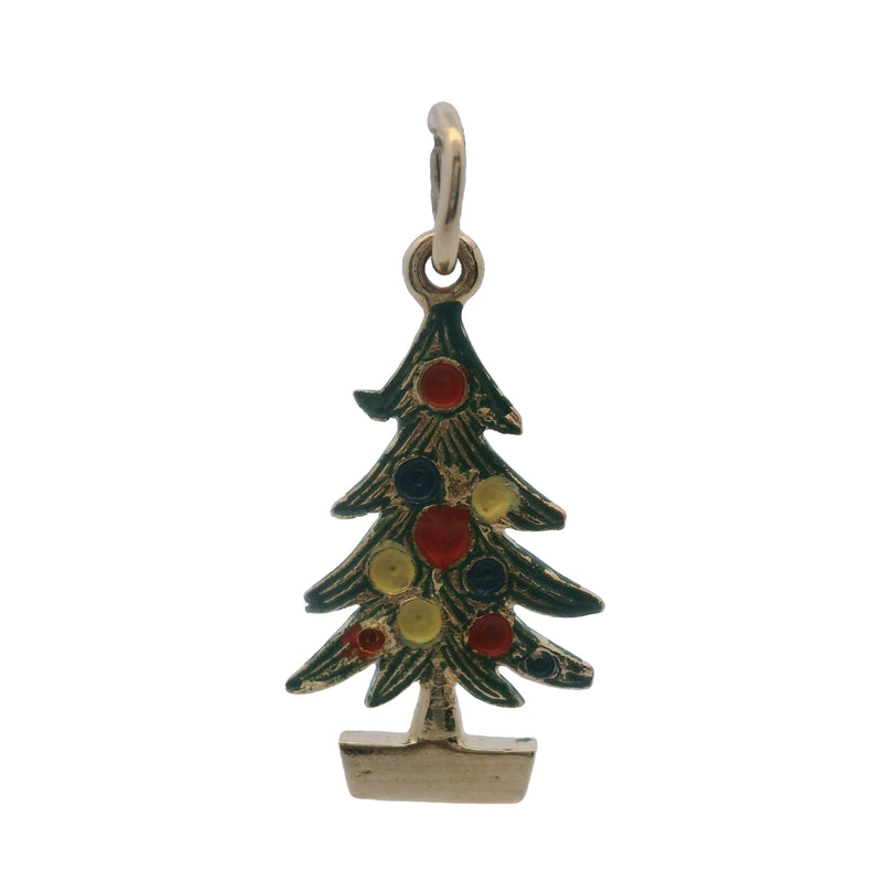 Vintage Solid 14kt Yellow Gold and Colorful Enamel Christmas Tree Charm