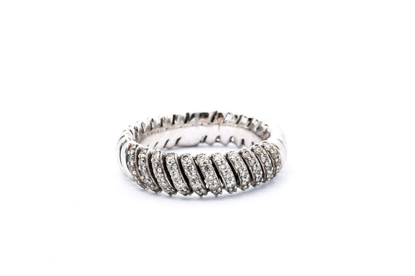 Braided Twisted Pave 14k 585 White Gold Diamond Cluster Cocktail Band Ring Size 6