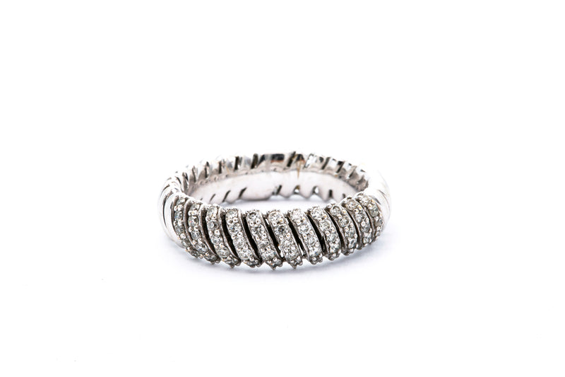 Braided Twisted Pave 14k 585 White Gold Diamond Cluster Cocktail Band Ring Size 6