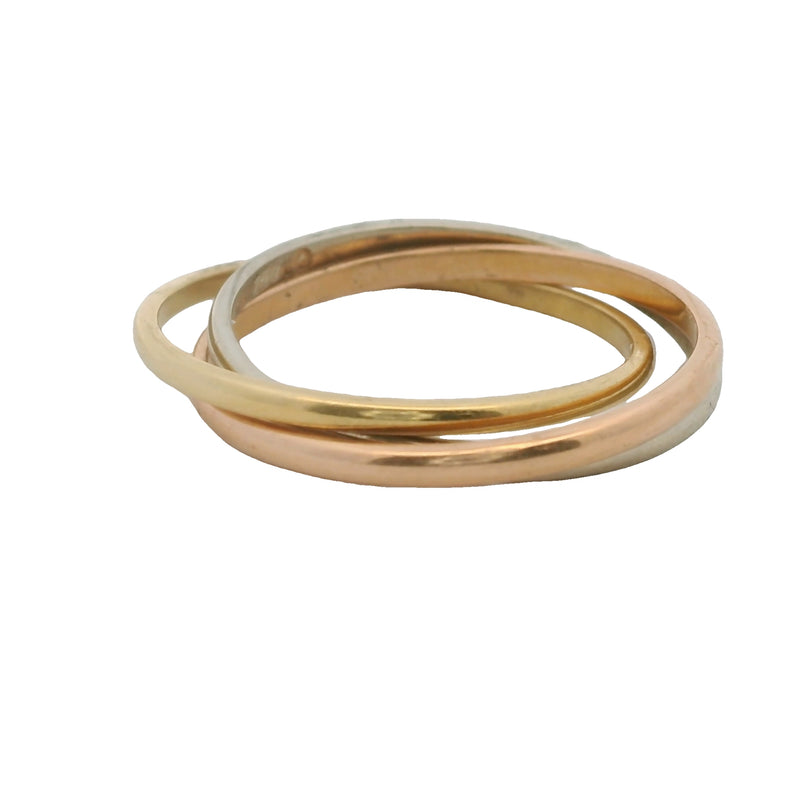 Solid 18kt Yellow, Rose, and White Gold Thin Trinity Roll-On Ring Size 8