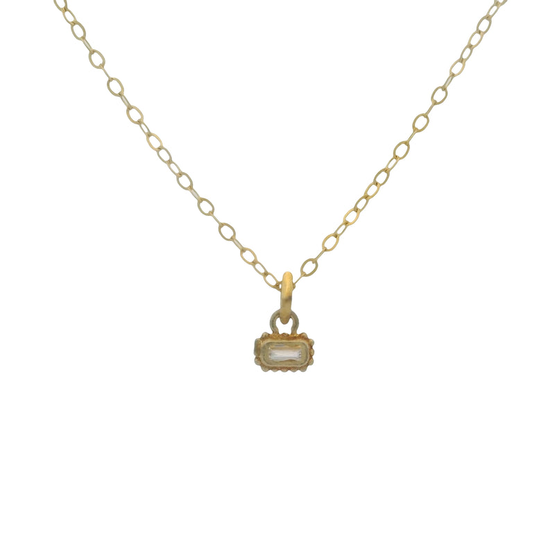 Retired Ila Solid 14kt Yellow Gold and Single Emerald Cut Diamond Milgrain Pendant Necklace 16"