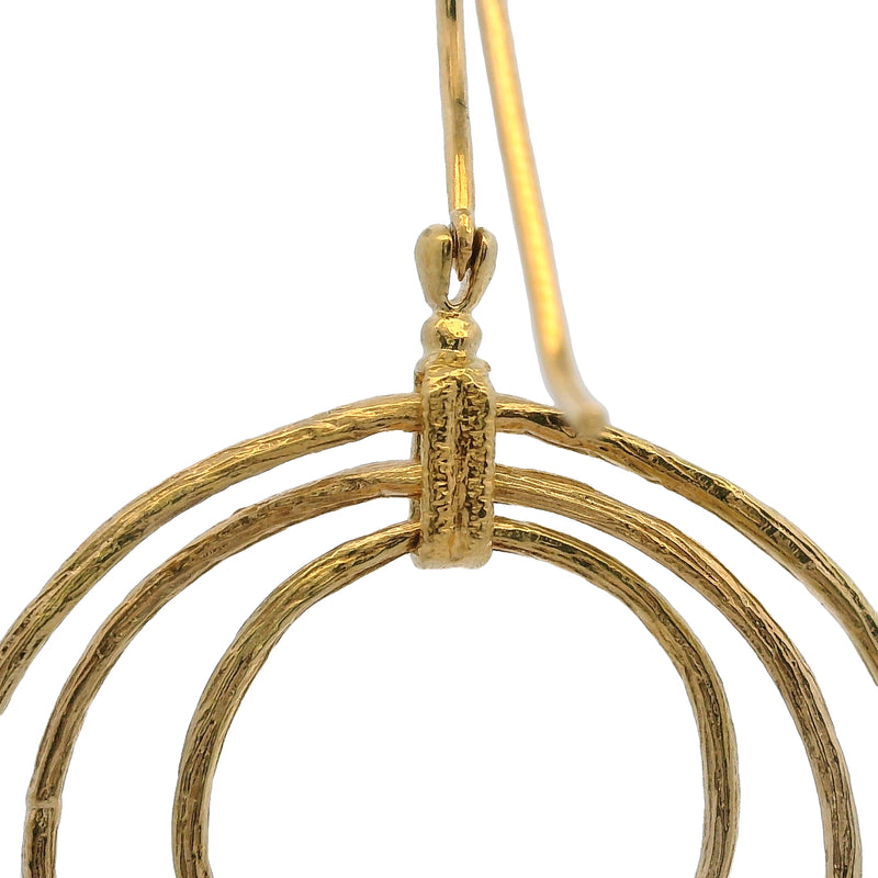 D2D Solid 18kt Yellow Gold 3 Textured Circle Diamond Hook Dangle/Drop Earrings