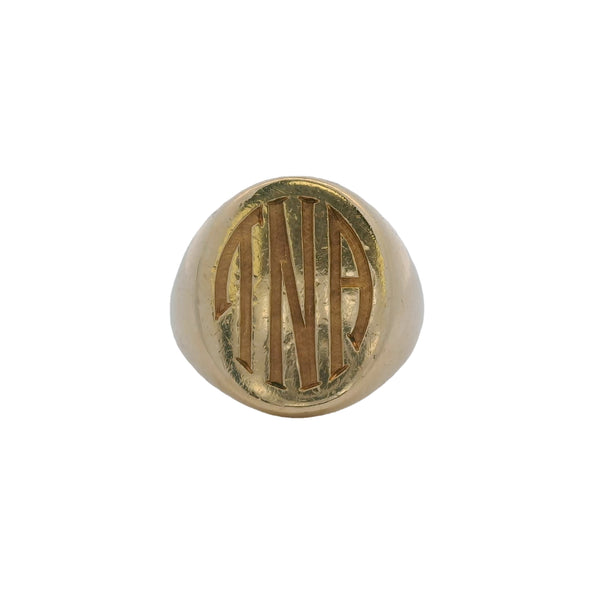 1950-70s Tiffany & Co Vintage Solid 14kt Yellow Gold 19.3mm 17g "TNA" Engraved Signet Ring Size 9