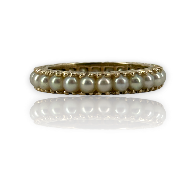Stackable Pearl Eternity Band Ring 14KT 585 Yellow Gold Size 6.25