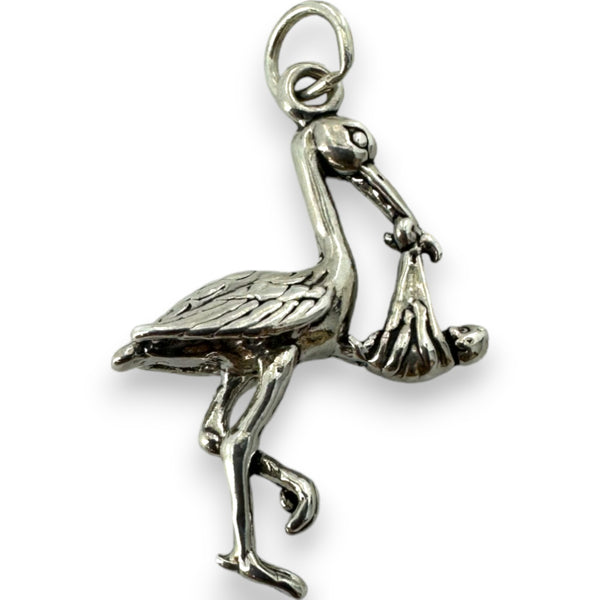 Charm de cigüeña y bebé para paternidad, embarazo, nacimiento, colgante de plata de ley 925