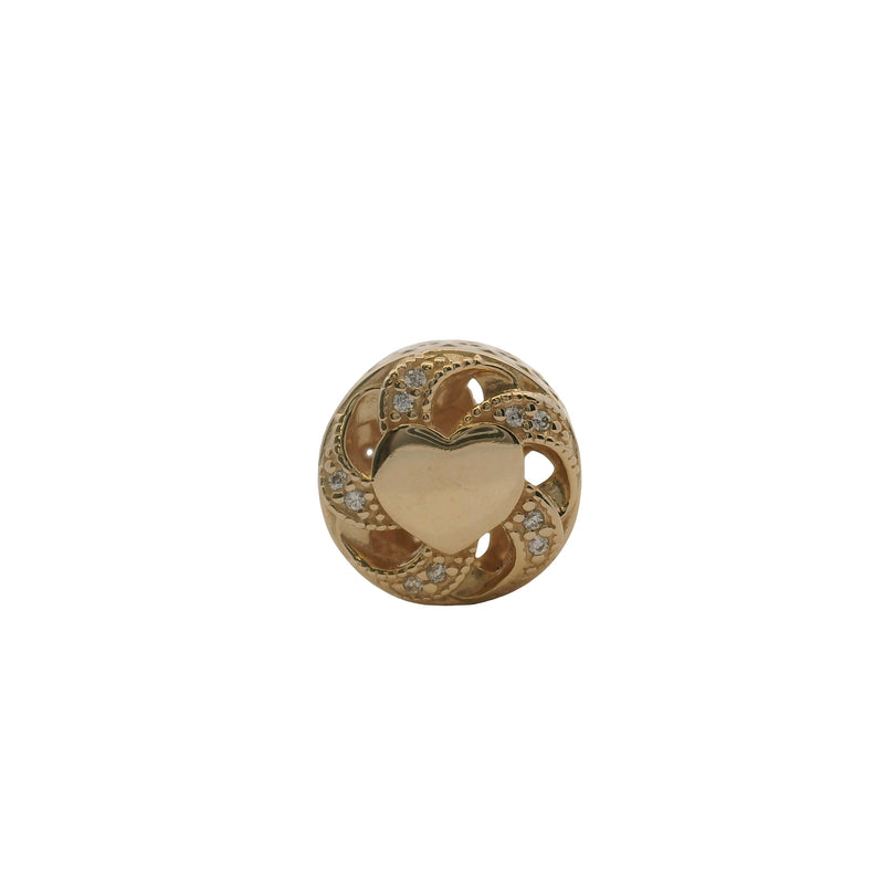 Charm deslizante con espaciador y corazones de cinta Pandora en oro amarillo sólido de 14 kt 585 y circonitas cúbicas