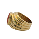 Vintage Solid 18kt Yellow Gold Large 17mm Wide Cabochon Coral Italian Ring Size 5.5
