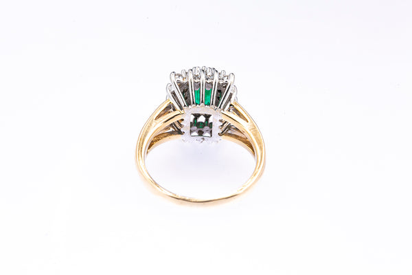 Emerald & Diamond Cluster14K 585 Yellow & White Gold Ring Size 6 1/2