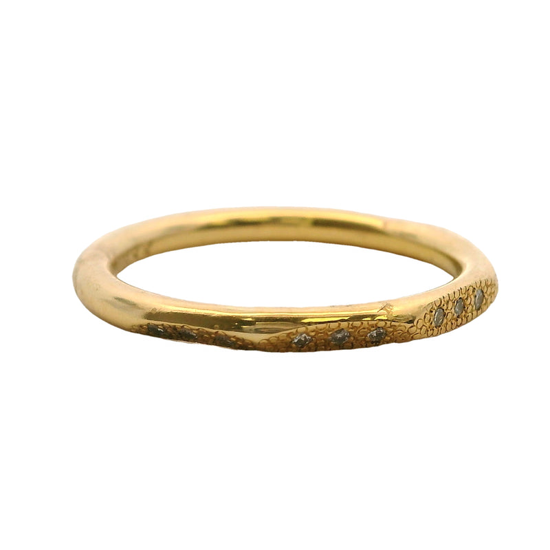 Solid 18kt Yellow Gold Faceted Faceted 2mm Stackable Band Ring with Diamonds Size 4.5