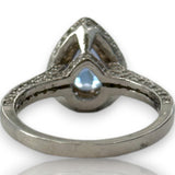 Solid 14kt White Gold Rhodium Plated Pear Shaped Prong Set Tanzanite Solitaire Ring with Diamond Halo Size 7.5