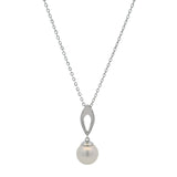 Vintage Solid 14kt White Gold South Sea Pearl and Diamond Drop Pendant 18" Necklace