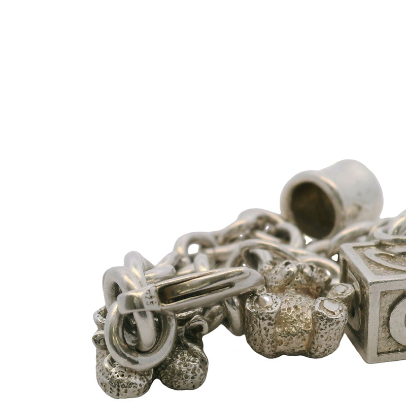 Vintage 925 Sterling Silver Baby Charm Bracelet with Teddy, Cup, Block, Duckie, and Shoes