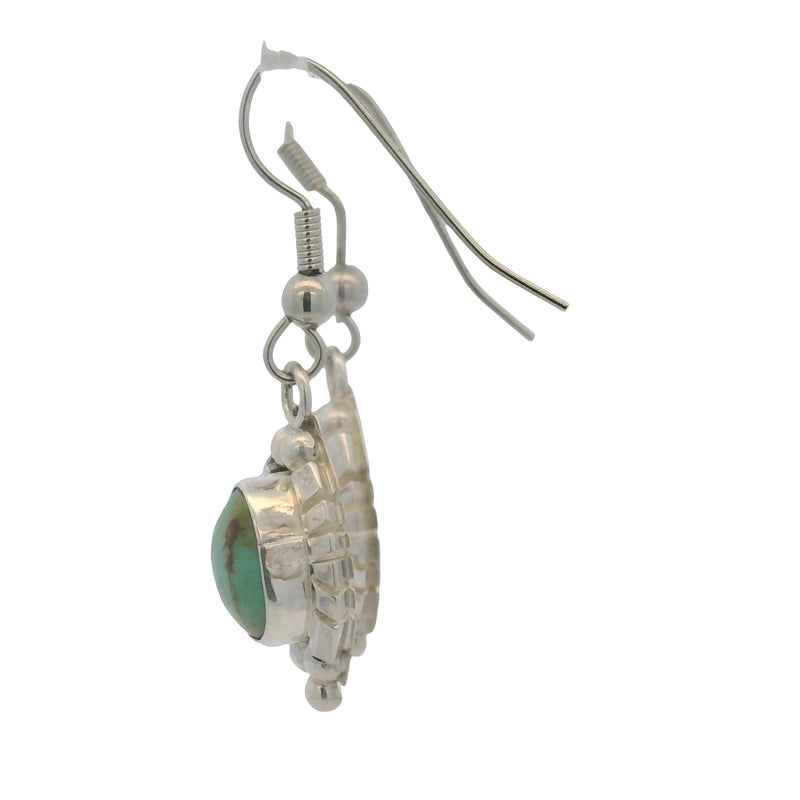 John Delvin Navajo Native American 925 Sterling Silver and Natural Green Turquoise Drop/Dangle Earrings