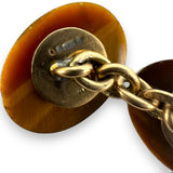 Antique Late Victorian Solid 9k Yellow Gold Chain-Link Tiger's Eye Oval Cufflinks Made in London