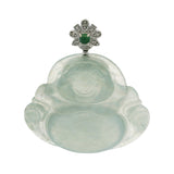 Vintage 18kt White Gold Jadeite Chrysoprase Diamond Carved Buddha Pendant Charm