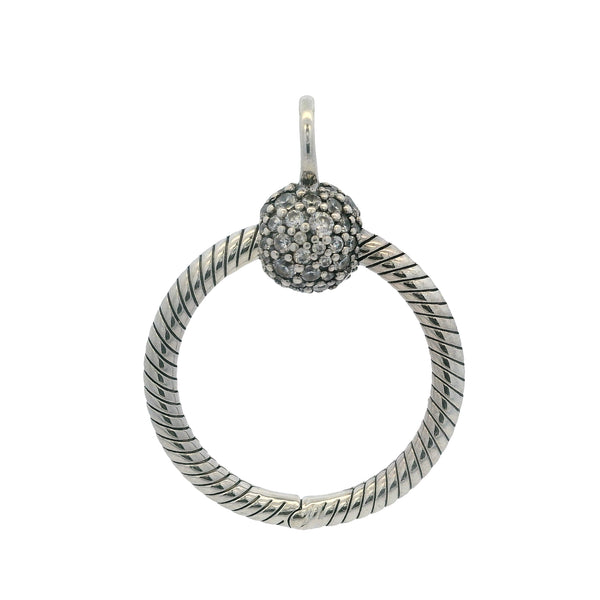 Pandora Moments Retired Sterling Silver Pave CZ Small O Ring Charm Holder Pendant
