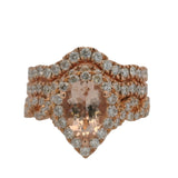 Neil Lane Solid 14kt Rose Gold Pear Cut Morganite and Diamond 3-Ring Wedding Stack Size 6.75