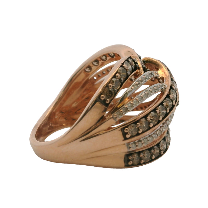 JWBR 10kt Rose Gold and Cognac and White Diamond 16mm Wide Twist Cocktail Ring Size 7