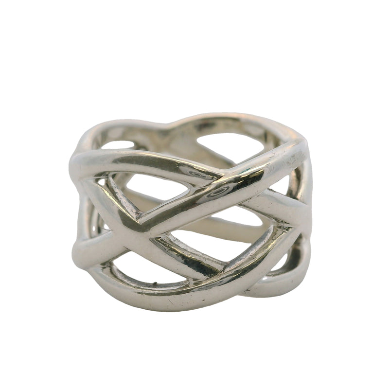 Tiffany & Co 925 Sterling Silver Celtic Knot 12mm Band Ring Size 4.5 Made In Italy
