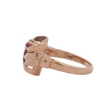 Vintage 1930s Solid 14kt Rose Gold Retro Bow Ring With 3 Pink Rubies Size 7