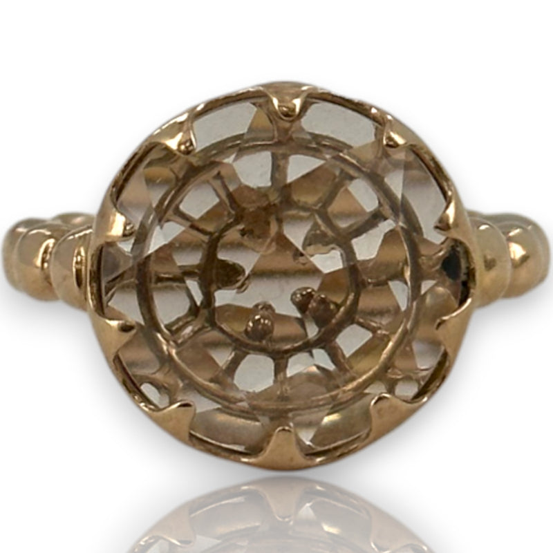 Laurent Gandini Bon Ton Collection 9kt Rose Gold Transparent Rock Crystal Ring Made in Italy