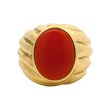 Vintage Solid 18kt Yellow Gold Large 17mm Wide Cabochon Coral Italian Ring Size 5.5