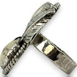 Handmade 925 Sterling Silver and Natural Howlite 2-Stone Full Finger Ring with Leaf Motifs and Hammered Band Size 7.5