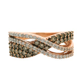 Kallati Solid 14kt Rose Gold and White and Brown Diamond Crossover Ring Size 7