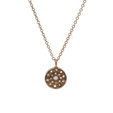 Italian Solid 14kt Rose Gold and CZ Sparkling Circle Pendant Cable Necklace 17.5"