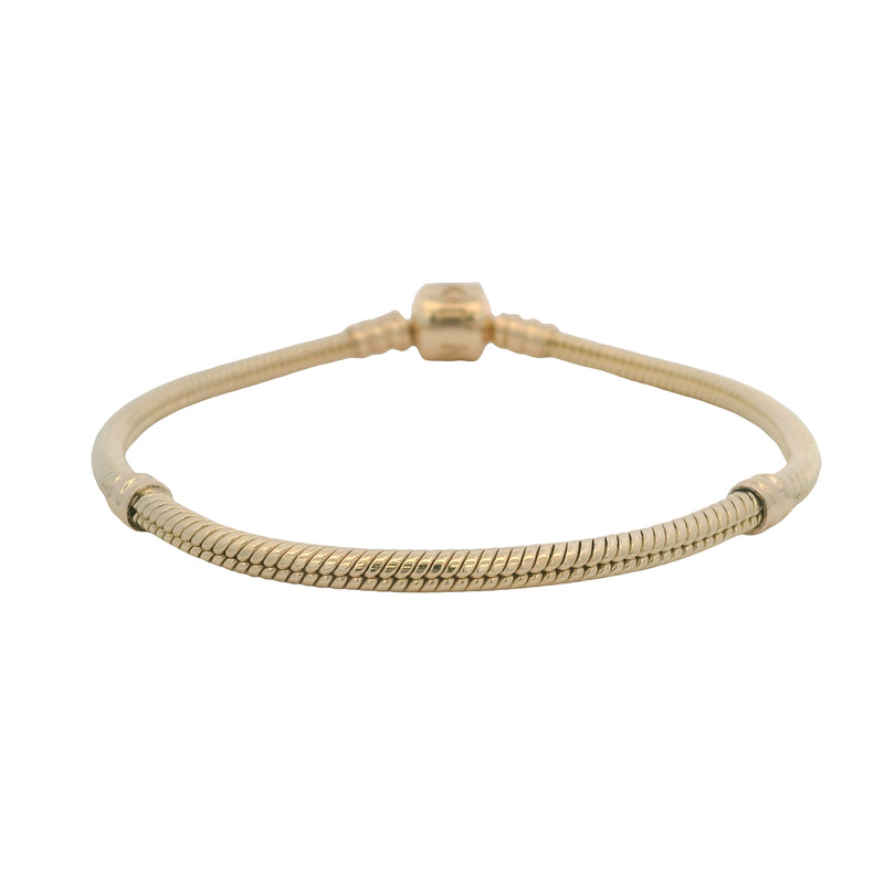 Pandora Solid 14kt Yellow Gold Snake Charm Bracelet With Stoppers and Cylinder Clasp 7.5"