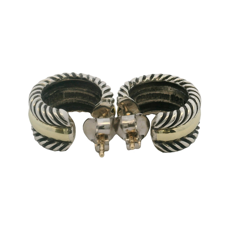 David Yurman Cable Collectibles 925 Sterling and 14k Yellow Gold Huggie Hoops Earrings