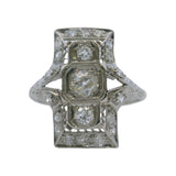Antique 1920s Platinum and Old Mine and Old European Diamond Filigree Dinner Ring Size 8