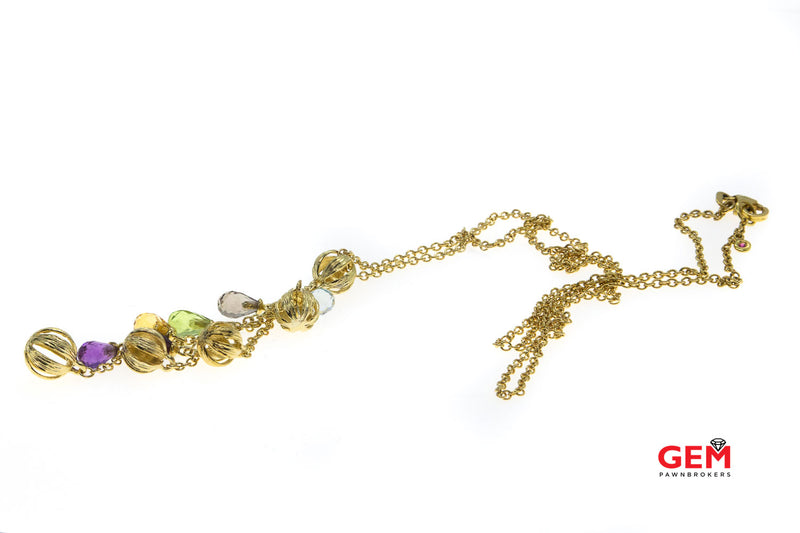Roberto Coin Retired Fringe Collection 18kt Yellow Gold 18" Cable Chain Necklace with Bead and Multi-Gemstone Briolette Tassel Pendant