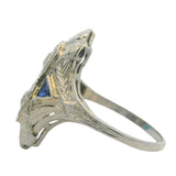 Antique Solid 18kt White Gold, Old European Diamond, and Sapphire Dinner Cocktail Ring Size 9.5